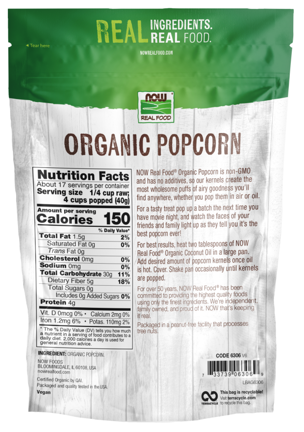Popcorn, Organic - 24 oz. Back Bag