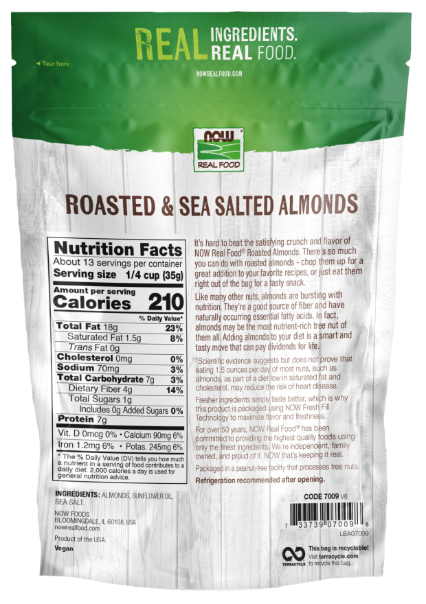 Almonds, Roasted & Sea Salted - 1 lb. Back Bag