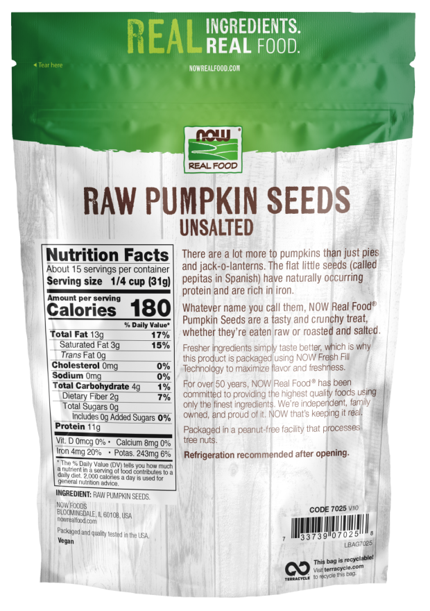 Pumpkin Seeds, Raw & Unsalted - 16 oz. Back Bag