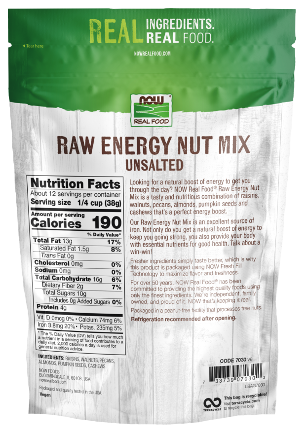 Raw Energy Nut Mix, Unsalted - 16 oz. Back Bag