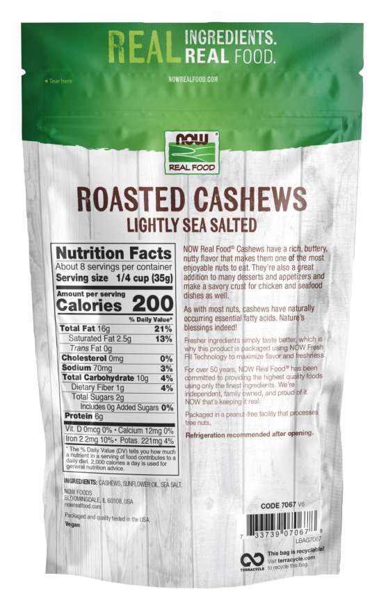 Cashews, Roasted & Salted - 10 oz. Back Bag