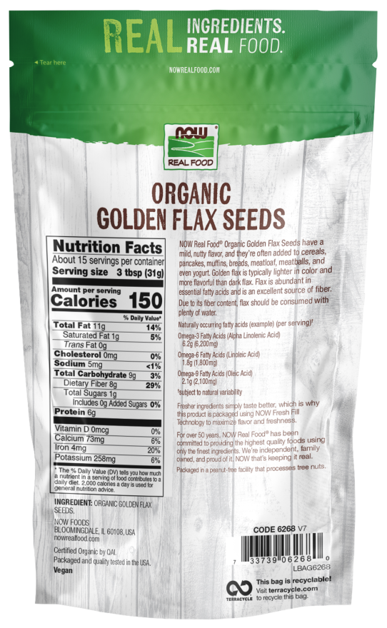 Golden Flax Seeds, Organic - 16 oz. Bag Back