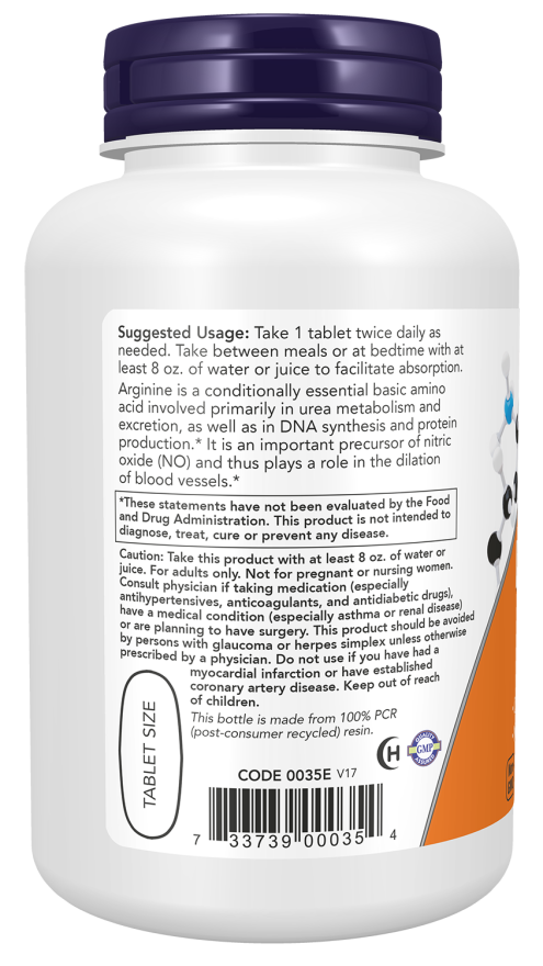 L-Arginine, Double Strength 1000 mg - 120 Tablets Bottle Left