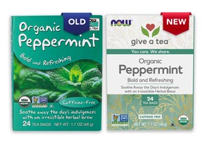 Pepperment Tea Packages Old on the left, New on the right