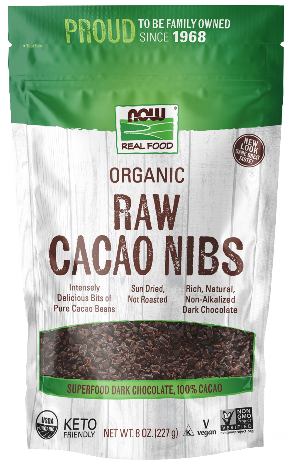 Cacao Nibs, Organic & Raw - 8 oz. Front