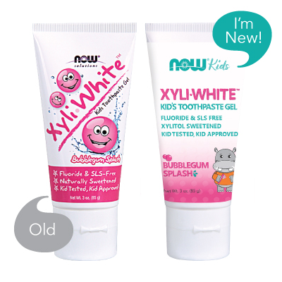 Xyliwhite™ Bubblegum Splash Toothpaste Gel for Kids - 3 oz. Comparative old bottle design to new bottle design