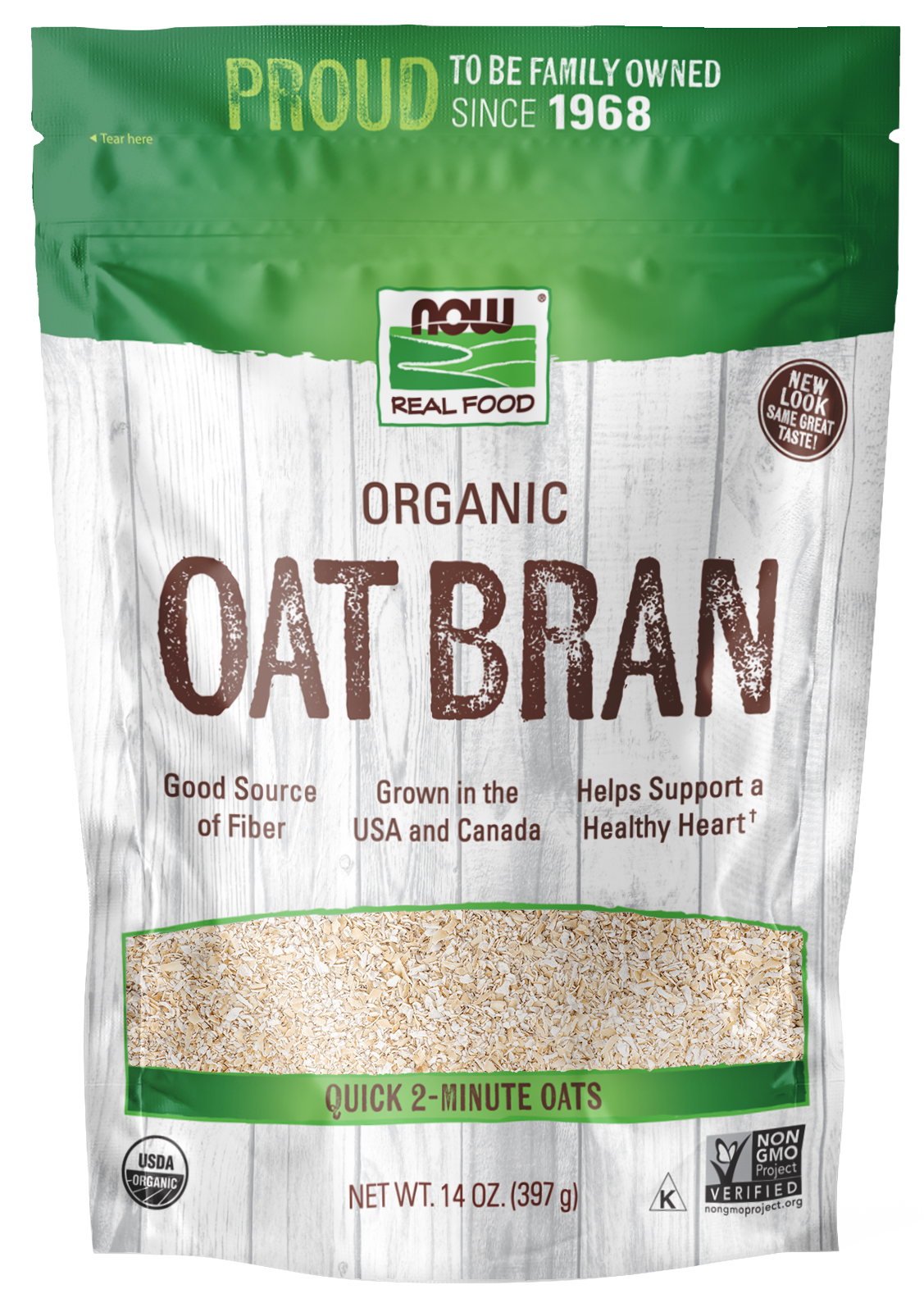 Oat Bran, Organic - 14 oz Bag Front