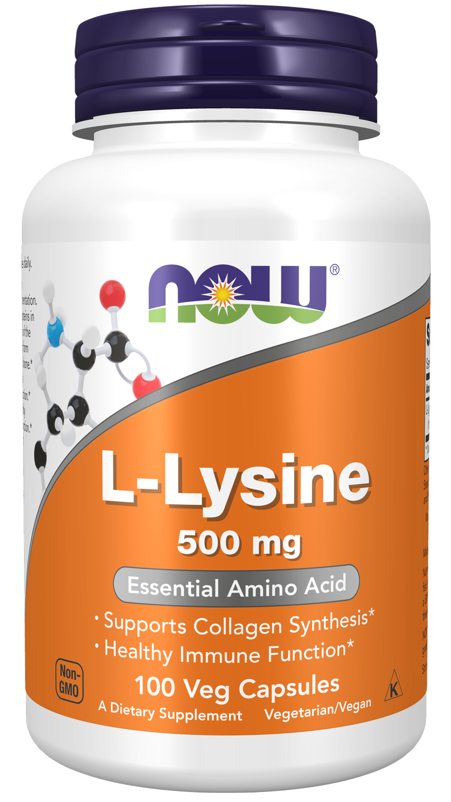 L-Lysine 500 mg - 100 Veg Capsules Bottle Front