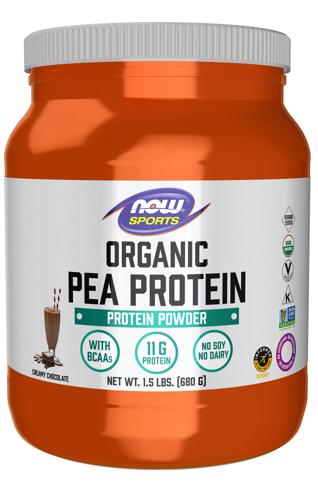 Pea Protein, Organic Creamy Chocolate Powder - 1.5 lbs. Bottle Front