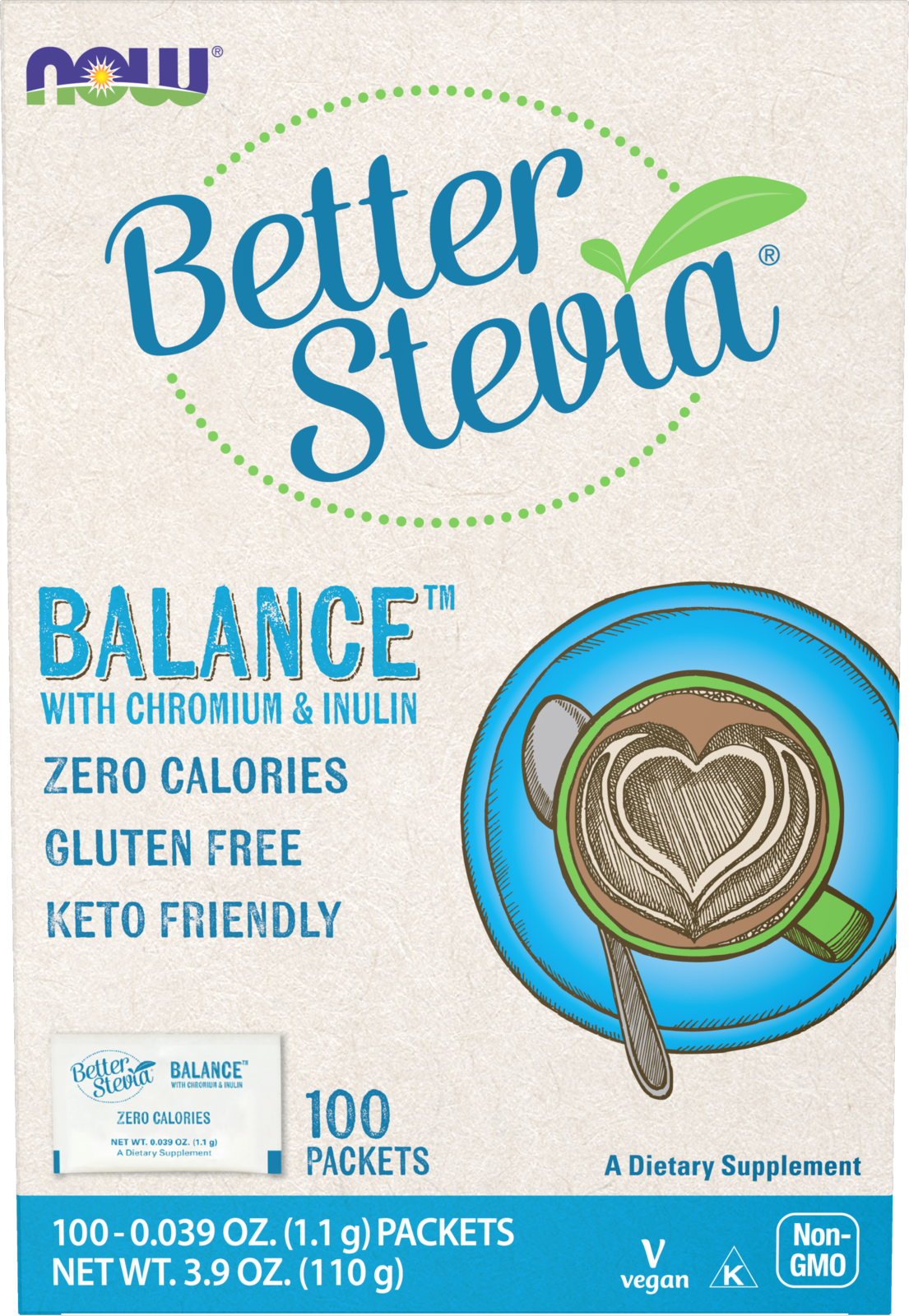 BetterStevia® Balance with Chromium & Inulin - 100 Packets Box Front
