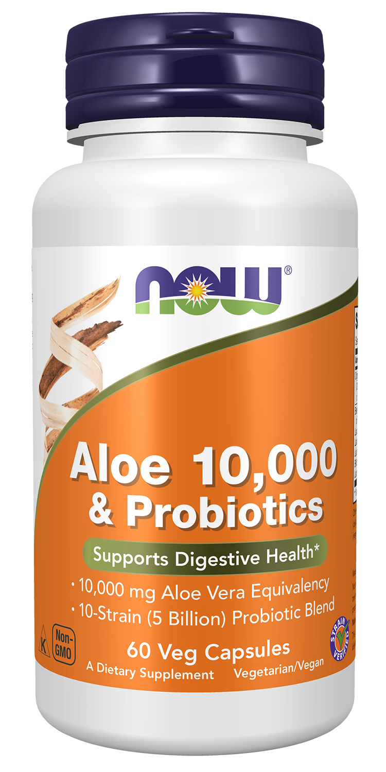 Aloe 10,000 & Probiotics - 60 Veg Capsules Bottle Front