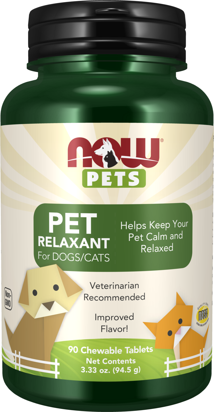 Pet Relaxant - 90 Chewable Tablets for Dogs & Cats Bottle Front