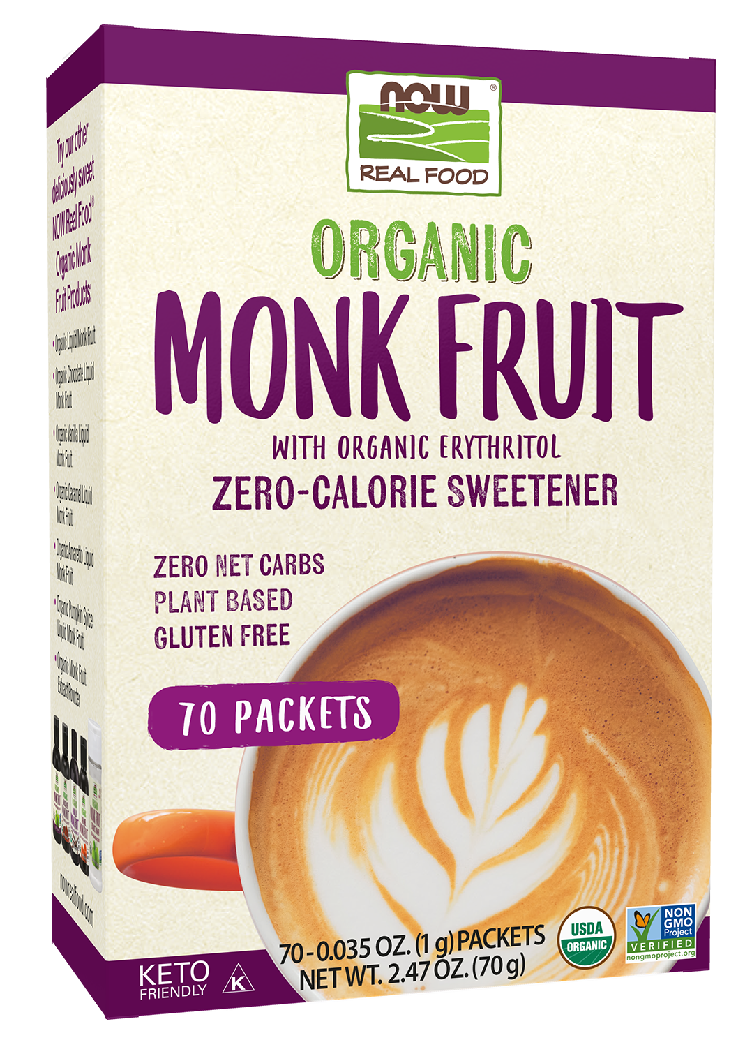 Monk Fruit, Organic - 70 Packets Box front