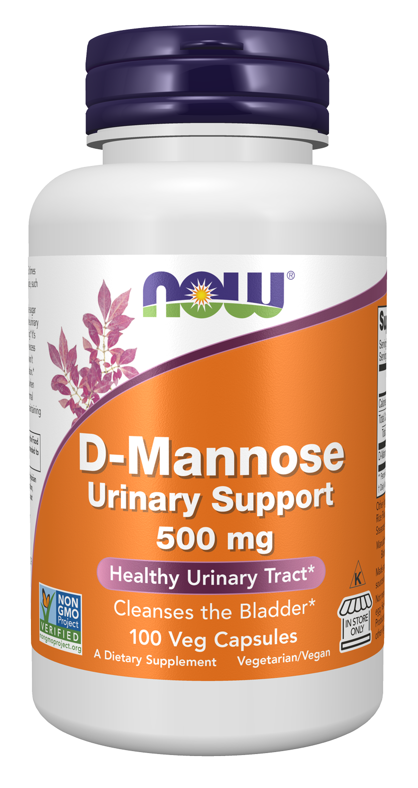 D-Mannose 500 mg - 100 Veg Capsules Bottle Front