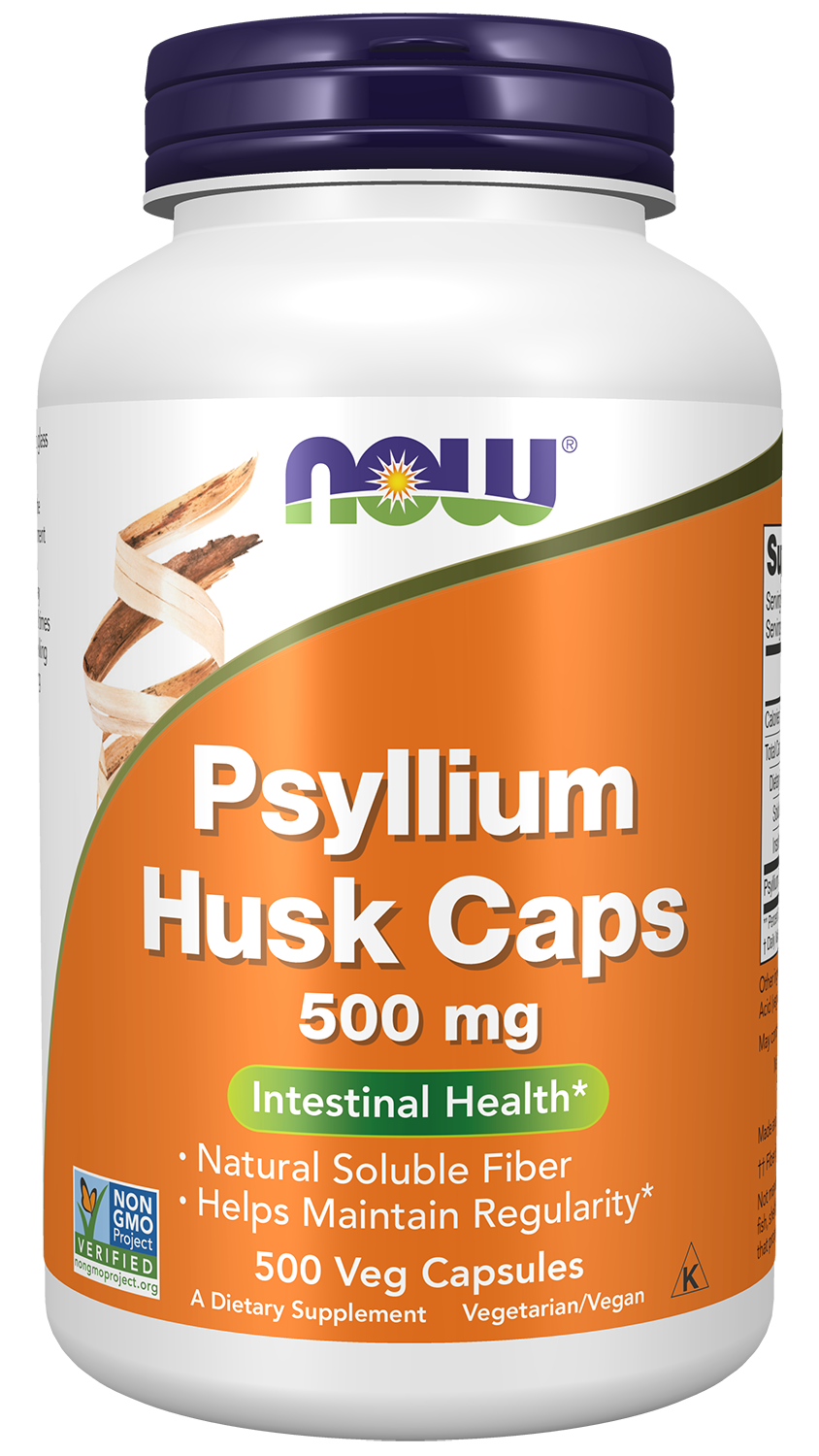 Psyllium Husk 500 mg - 500 Veg Capsules Bottle Front