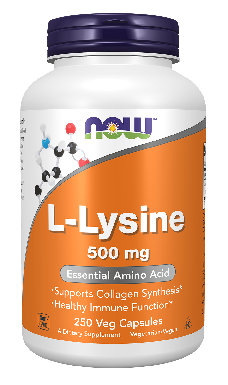 L-Lysine 500 mg - 250 Veg Capsules Bottle Front