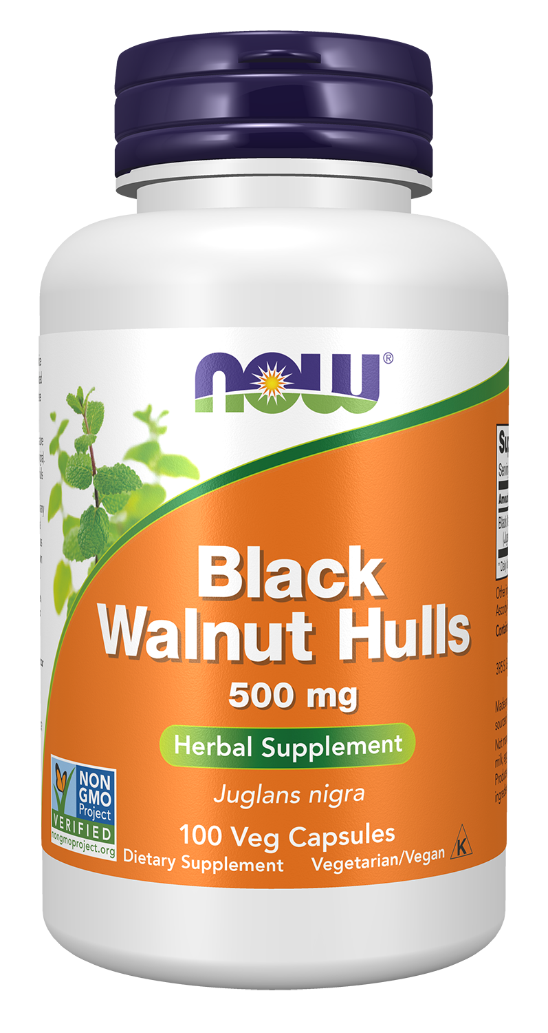 Black Walnut Hulls 500 mg - 100 Veg Capsules Bottle Front