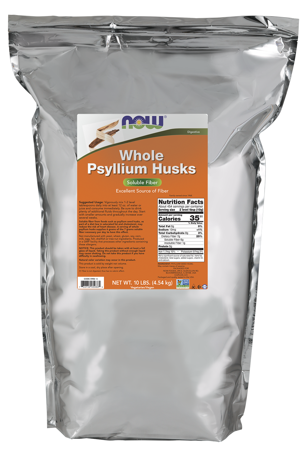 Psyllium Husks, Whole - 160 oz. (10 lbs.) Bag Front
