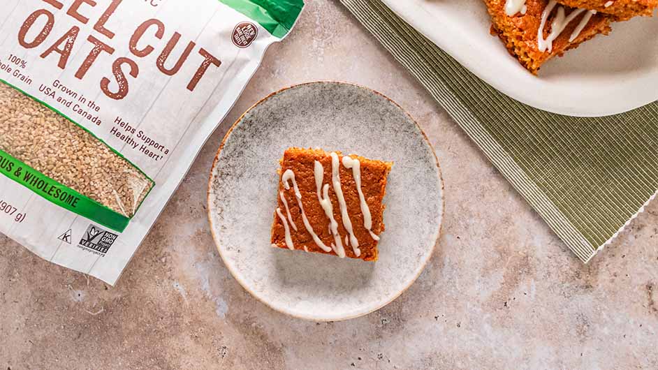 top view of a single Pumpkin Steel Cut Oat Bar 
