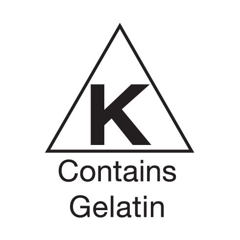 Seal indicating this product has been kosher certified by Triangle K but contain gelatin