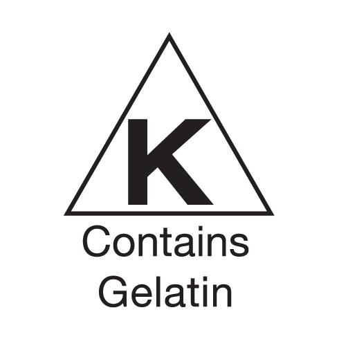 Image du badge casher (triangle K-contient de la gélatine)