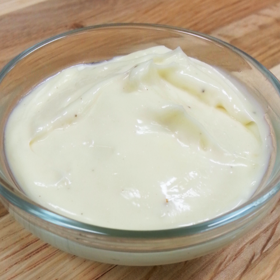 A closeup of a small dipping dish holding NOW Foods Mayonnaise
