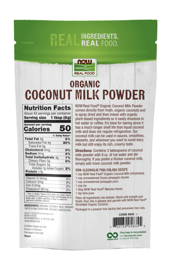 Coconut Milk, Organic Powder - 12 oz. Back bag