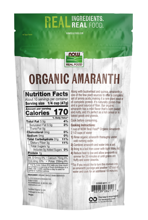 Amaranth Whole Grain, Organic - 16 oz. Back Bag