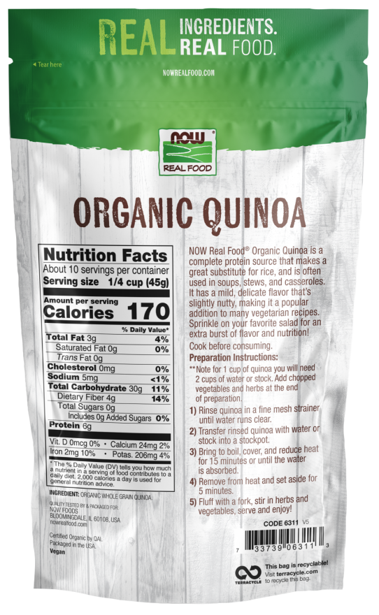 Quinoa Whole Grain, Organic - 16 oz. Back Bag