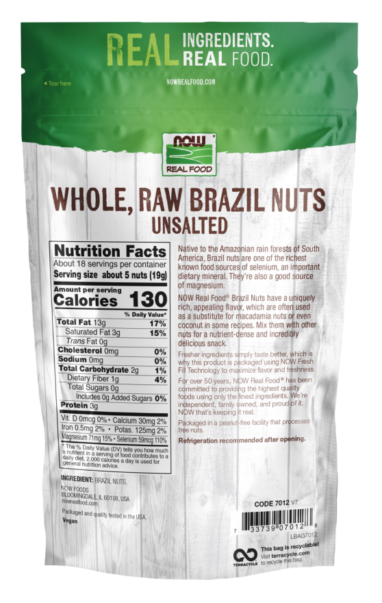 Brazil Nuts, Raw, Whole & Unsalted - 12 oz. Back Bag