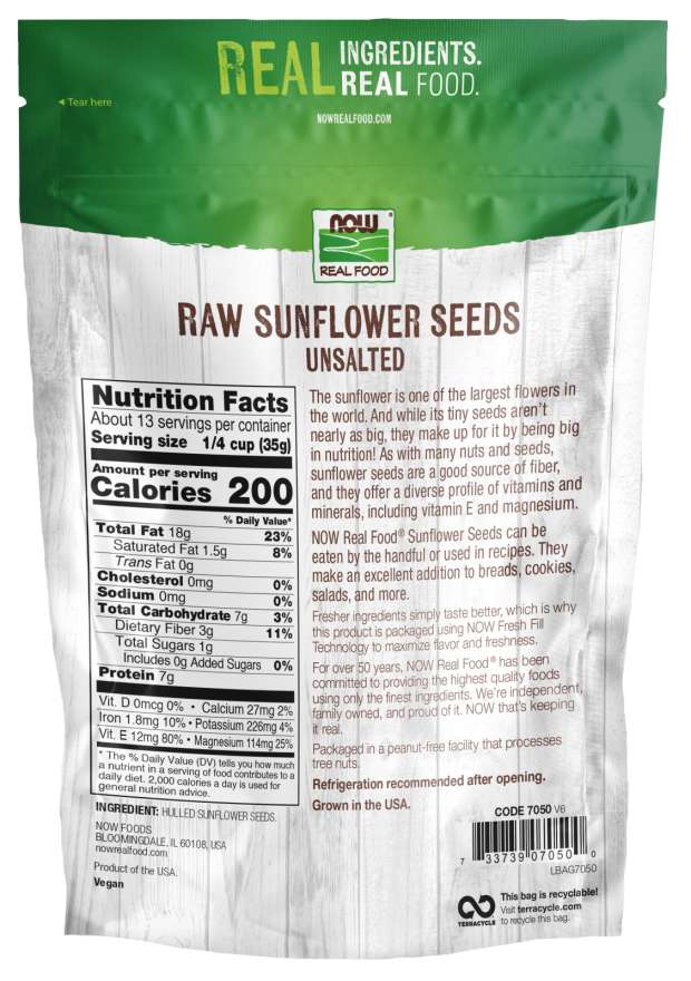 Sunflower Seeds, Raw & Unsalted - 1 lb. Back Bag