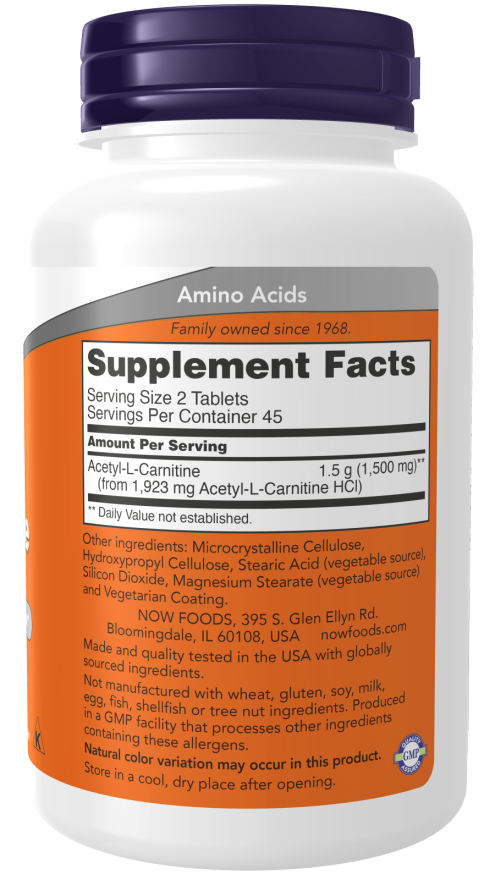 Acetyl-L-Carnitine 750 mg - 90 Tablets Bottle Right