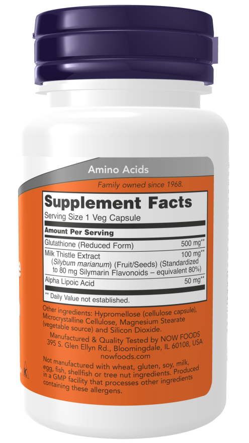 Glutathione 500 mg - 30 Veg Capsules Bottle Right