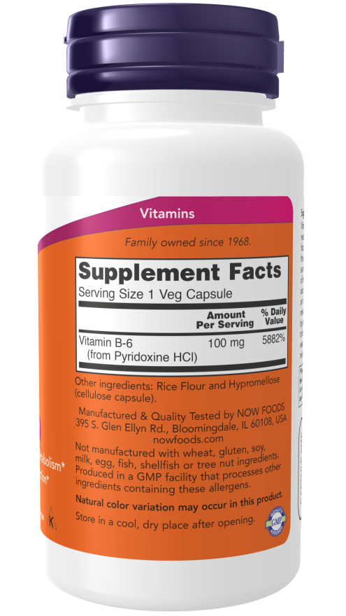 Vitamin B-6 100 mg - 100 Veg Capsules Bottle Right