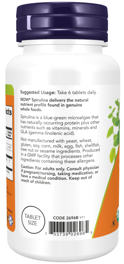 Spirulina 500 mg, Organic - 100 Tablets Bottle Left