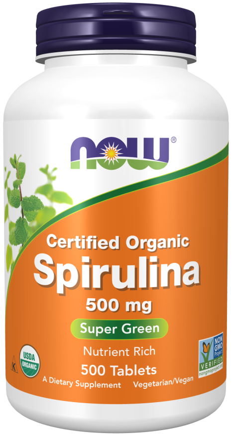 Spirulina 500 mg, Organic - 500 Tablets Bottle Front