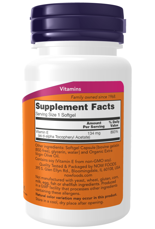 Vitamin E-200 D-Alpha Tocopheryl - 100 Softgels Bottle Right