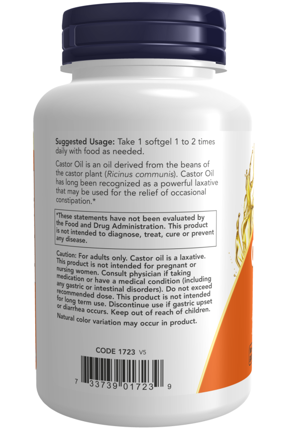 Castor Oil 650 mg - 120 Softgels Bottle Left