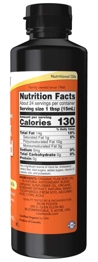 Flax Seed Oil Liquid, Organic - 12 fl. oz. Bottle Right
