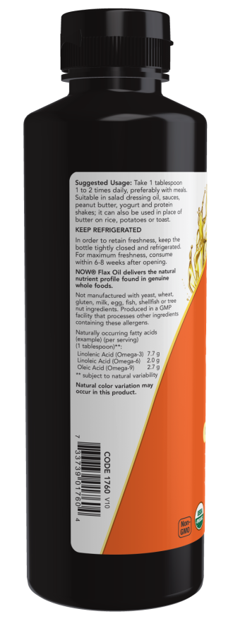 Flax Seed Oil Liquid, Organic - 12 fl. oz. Bottle Left
