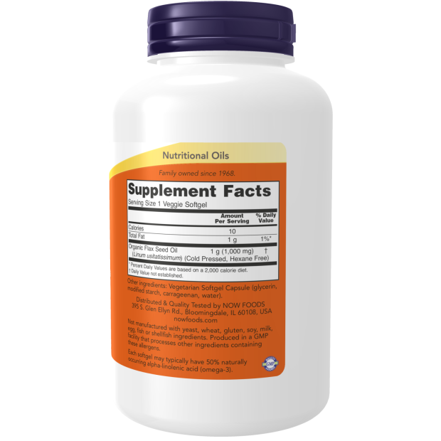 Flax Oil 1000 mg Vegan Formula - 120 Veggie Softgels Bottle Right