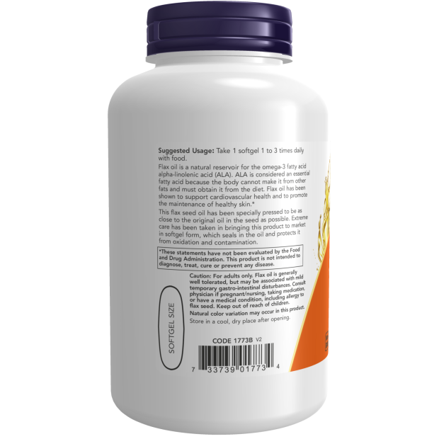 Flax Oil 1000 mg Vegan Formula - 120 Veggie Softgels Bottle Left
