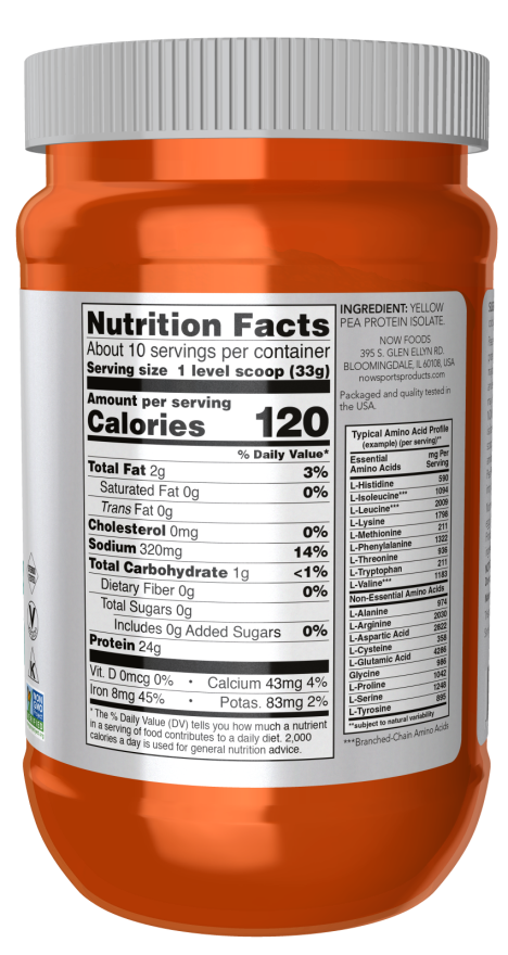 Pea Protein, Pure Unflavored Powder - 12 oz. Bottle Right