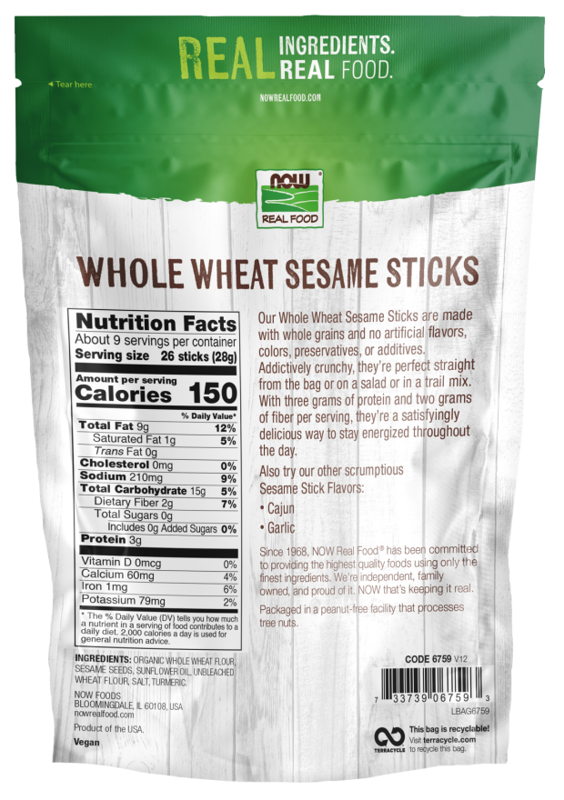 Whole Wheat Sesame Sticks - 9 oz Bag Back