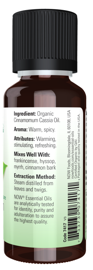 Cinnamon Cassia Oil, Organic Bottle Right