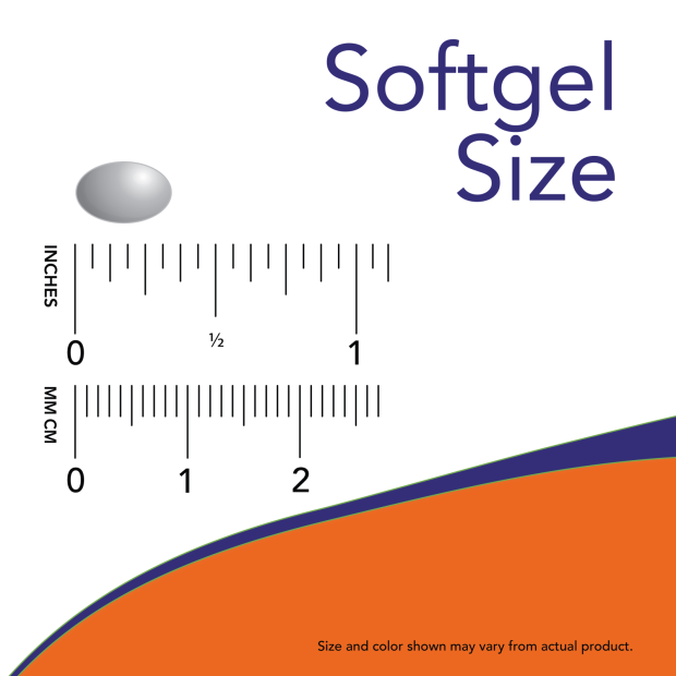 Vitamin D-3 2000 IU - 30 Softgels Size Chart .35 inch