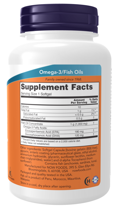 Omega-3, Molecularly Distilled & Enteric Coated - 90 Softgels Bottle Right