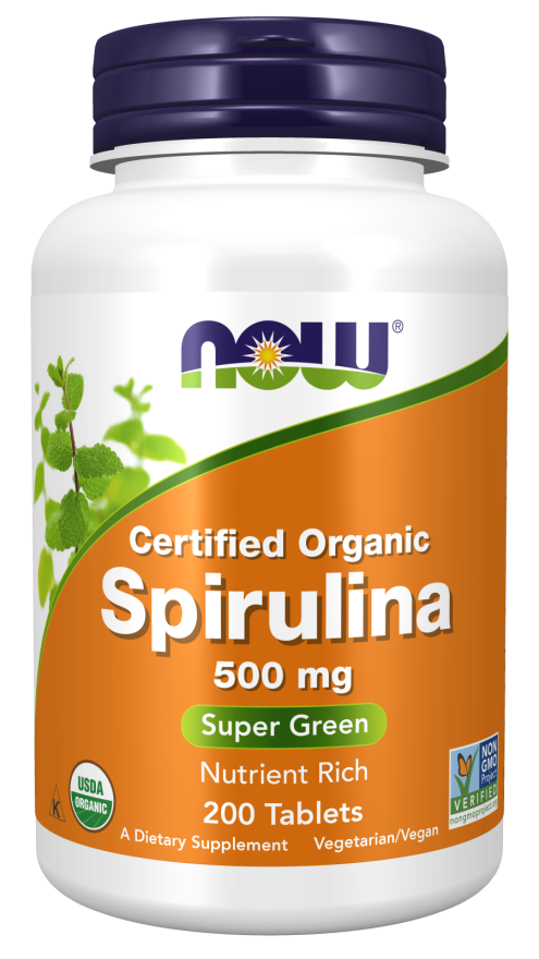 Spirulina 500 mg, Organic - 200 Tablets Bottle Front