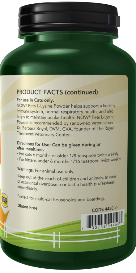 L-Lysine for Cats Powder - 8 oz. Bottle right
