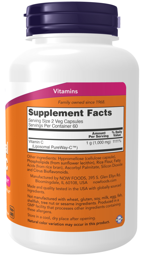 Liposomal Vitamin C - 120 Veg Capsules Bottle Right